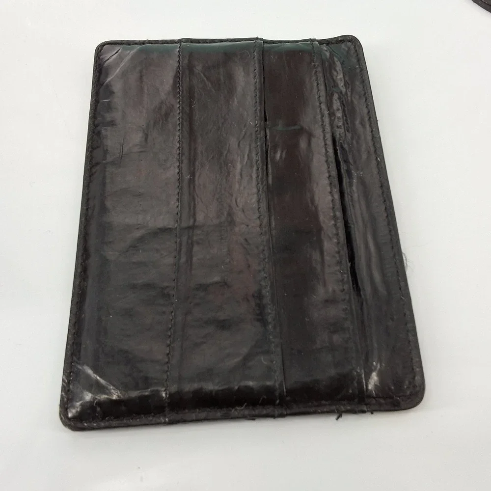 Vintage Black Eel Skin Card Holder Minimalist Slim Wallet Paneled Unisex